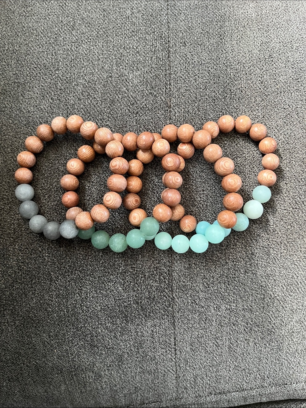 ReefRainAria Handcrafted Brown Wood and Teal Bead Stretch Bracelet
